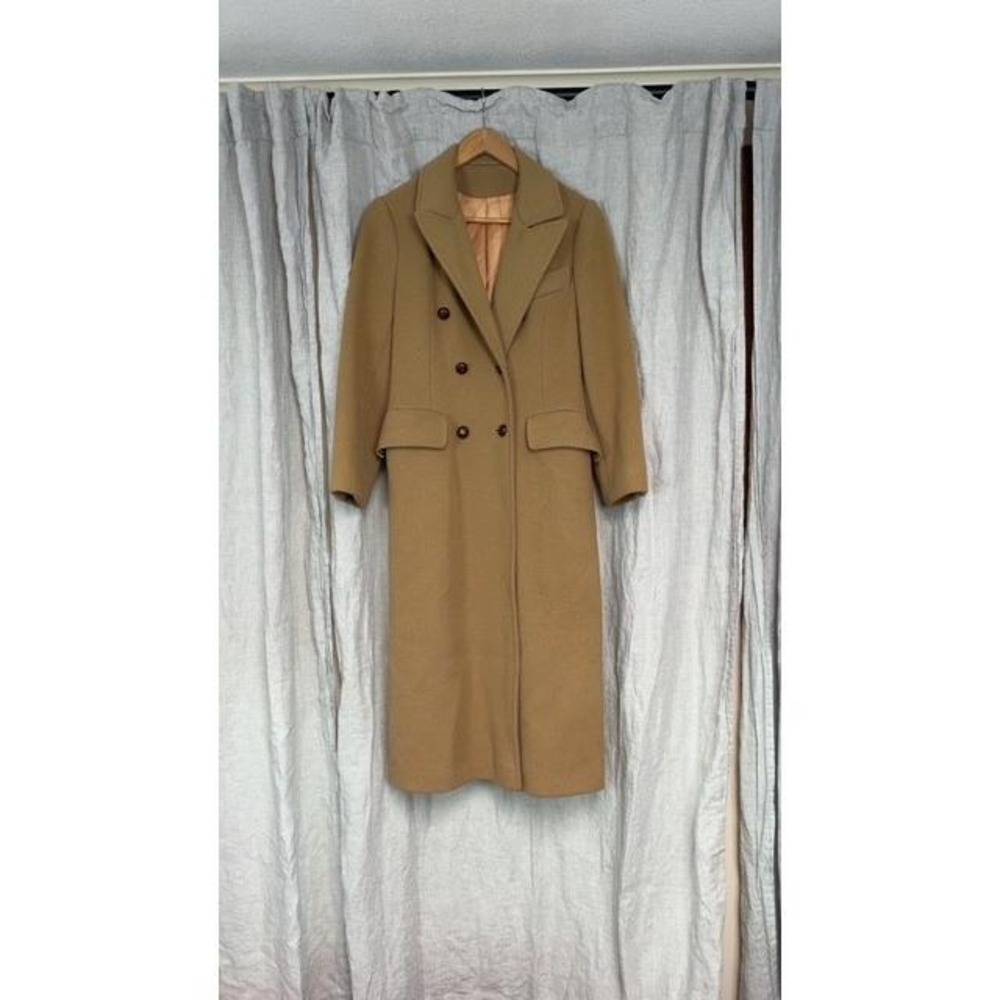 Vintage Camel Wool Coat Long Overcoat Minimalist Classic Tan Loresdale Women's